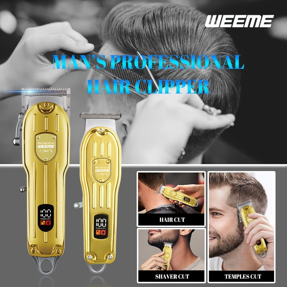 Hair Clipper & Beard Trimmer Combo Set - WEEME 2-in-1 Cordless Rechargeable Electric Hair Cutting Kit for Men, Professional Grooming Set with Trimmer, Father's Day Gift for Men, Golden & Silver