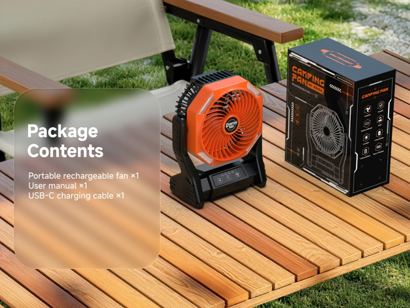 Camping Fan 20000mAh with LED Light and Brushless Motor, 4-Speed 180¡ã Oscillating Portable Outdoor Fan, 22-26H Long Runtime Anti-Slip Base, 3-in-1 Table Fan for Camping, Hiking, Picnic and Emergency