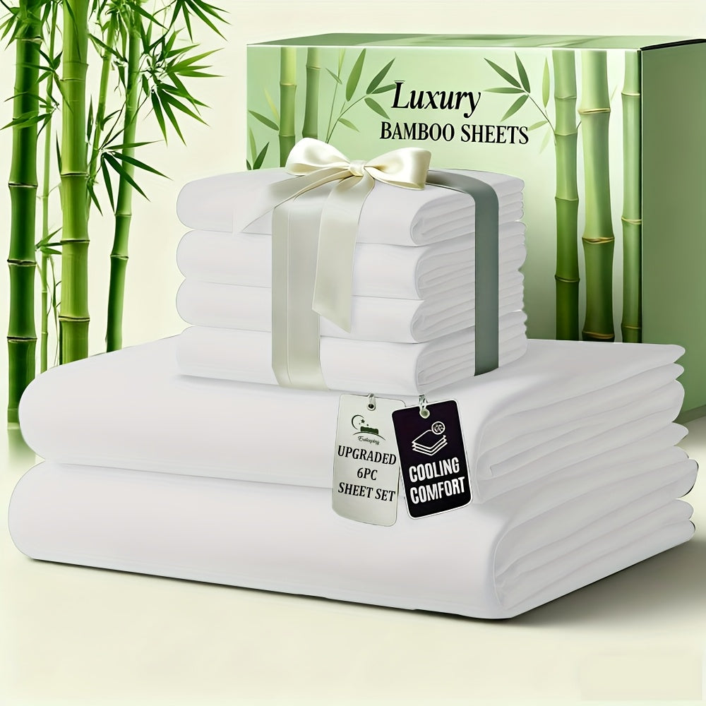 Bamboo Bed Sheet Set 6-Piece Cooling Soft Bedding with Deep Pocket Fitted Sheet - Viscose Derived from Bamboo Sheets Twin Full Queen King Size Breathable Wrinkle-Resistant Luxury Bedding Set