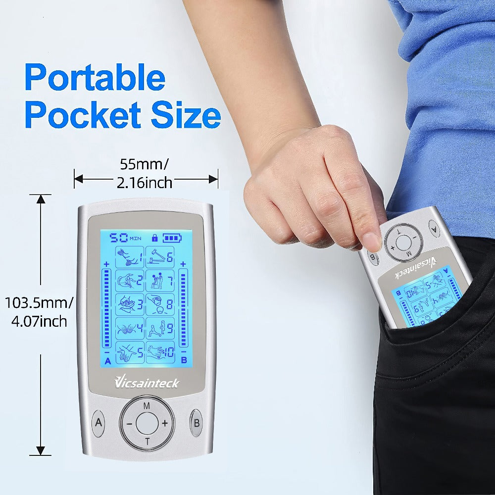 TENS Unit Muscle Stimulator Dual Channel 16 Modes 16 Levels for Pain Relief Back Neck Shoulder Full Body Recovery with 2x2 and 2x4 Electrode Pads EMS Therapy Device
