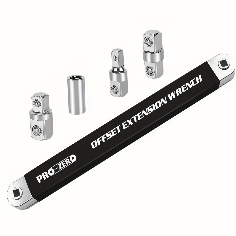 Ratchet Wrench 2-in-1 Offset Extension with 1/4¡± 3/8¡± 1/2¡± Square Head Adapters, 180-Degree Rotation High Torque Non-Slip Handle, Universal Flex Head Ratchet for Narrow Spaces & Auto Repair