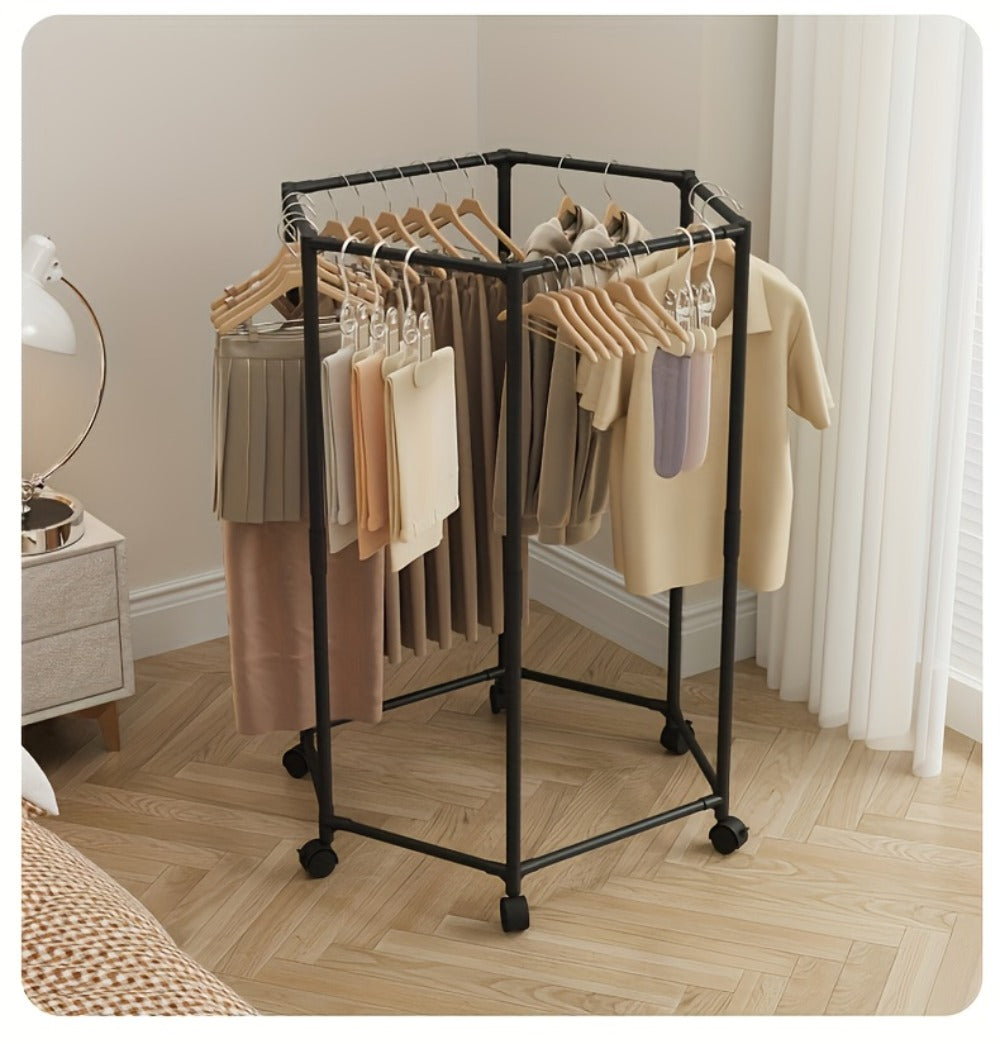 Rotating Clothes Rack Freestanding Vertical Clothing Hanging Rack Space Saving Laundry Rack with Mesh Bag Black White Rotatable Garment Rack for Small Apartment Bedroom Closet