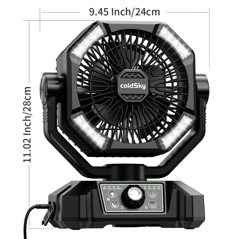 Camping Fan 20000mAh Dual Motor High-Velocity, 8-Speed Remote Control with 4 LED Lanterns and Tent Hook, Portable Outdoor Fan for Camping, Power Outages, Construction Sites and Emergency Use