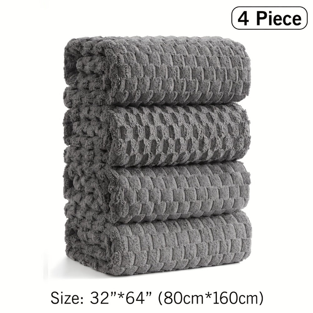 Oversized Bath Towel Set 800GSM 32x64 Inch Extra Large Microfiber - Ultra Soft Quick Dry Striped Spa Grade | Single or 4pcs Random Color | Beige White Light Blue Dark Gray | Modern Coastal Home Gift
