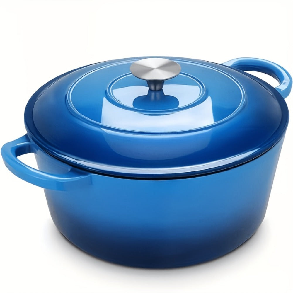 Enameled Cast Iron Dutch Oven with Lid & Dual Handles, Non-Stick Enamel Coated Heavy Duty Cookware for Bread Baking, Braising & Slow Cooking, Superior Heat Retention, Orange, Red & Blue