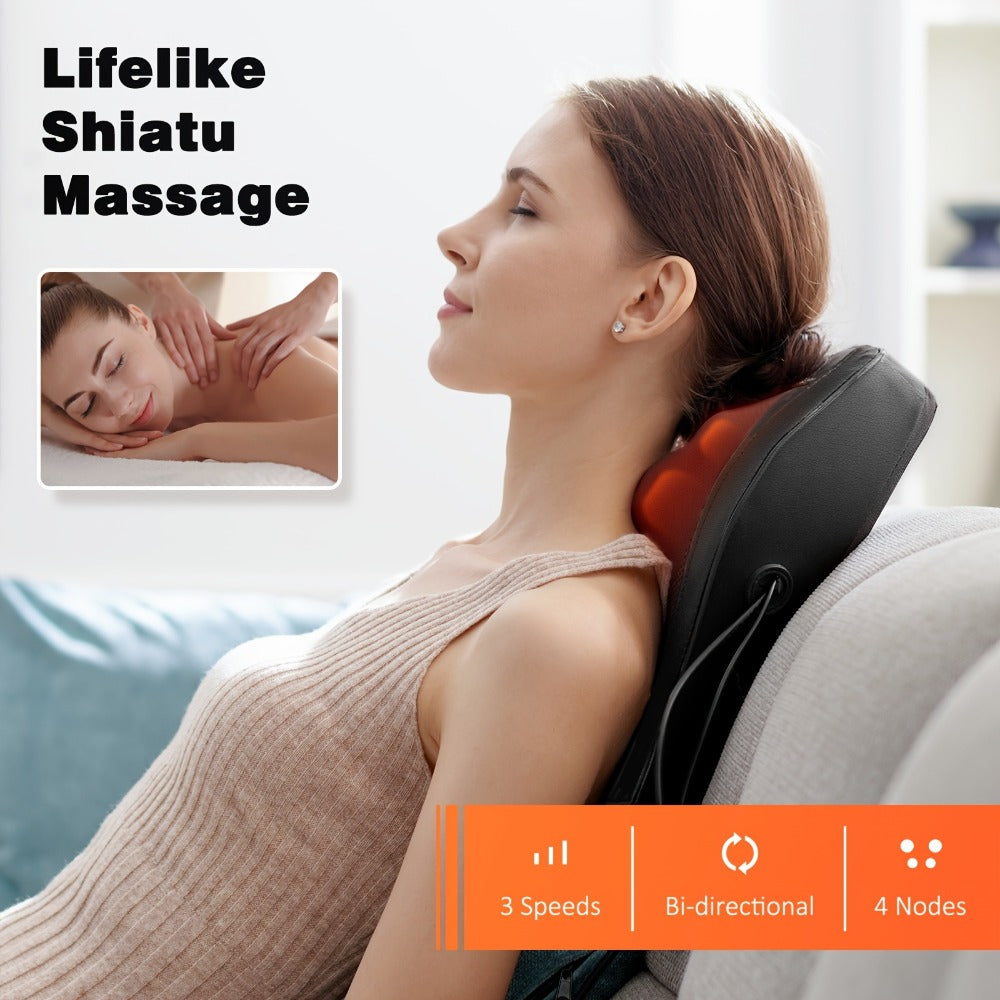 Neck Massager Pillow Heated Acupressure Electric Deep Tissue Kneading for Neck Shoulder Back Leg Muscle Relaxation Gift for Mom Dad Women Men