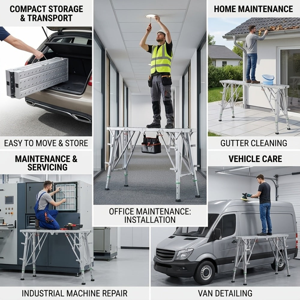 Heavy Duty Folding Work Platform Scaffold 1455 Lbs Capacity Portable Adjustable Height Ladder Stool ¨C Multi-Function Step Stool for Painting Home Renovation Construction Indoor Outdoor Use