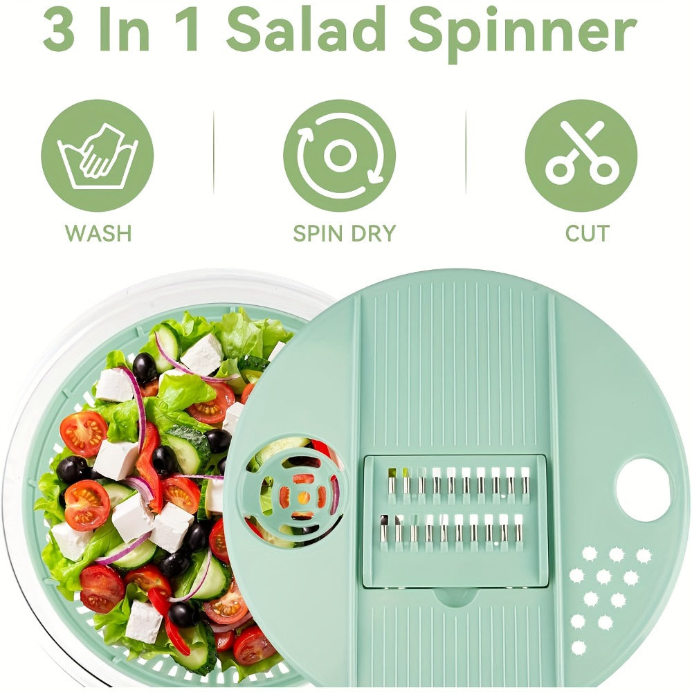 Salad Spinner Large 3-in-1 with 5-Blade Slicer & Egg Yolk Strainer ¨C 5.3 Qt Vegetable Washing Bowl & Lettuce Spinner for Efficient Salad Prep ¨C BPA-Free Kitchen Tool for Fruits, Greens & Meal Prep