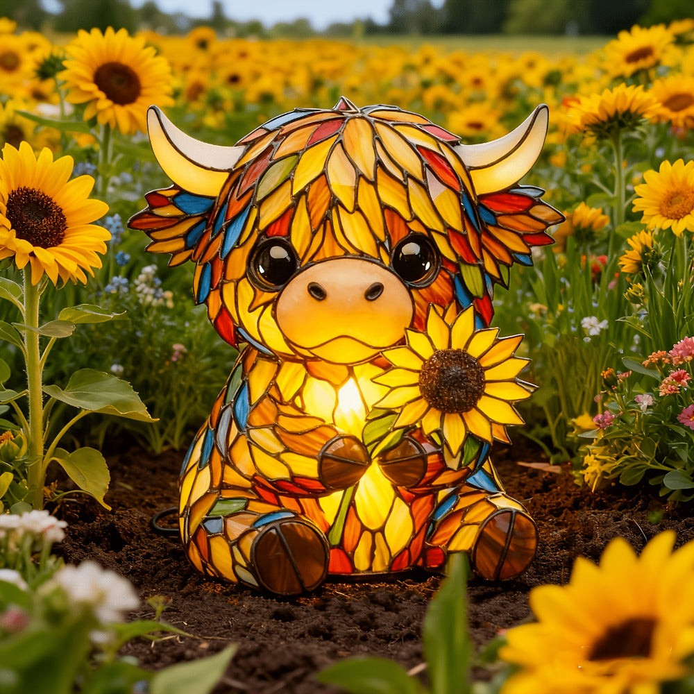 Highland Cow Desk Lamp USB Powered Cute Cow Night Light Handcrafted Sunflower Design Bedroom Living Room Decor Unique Gift for Friends Family Kids
