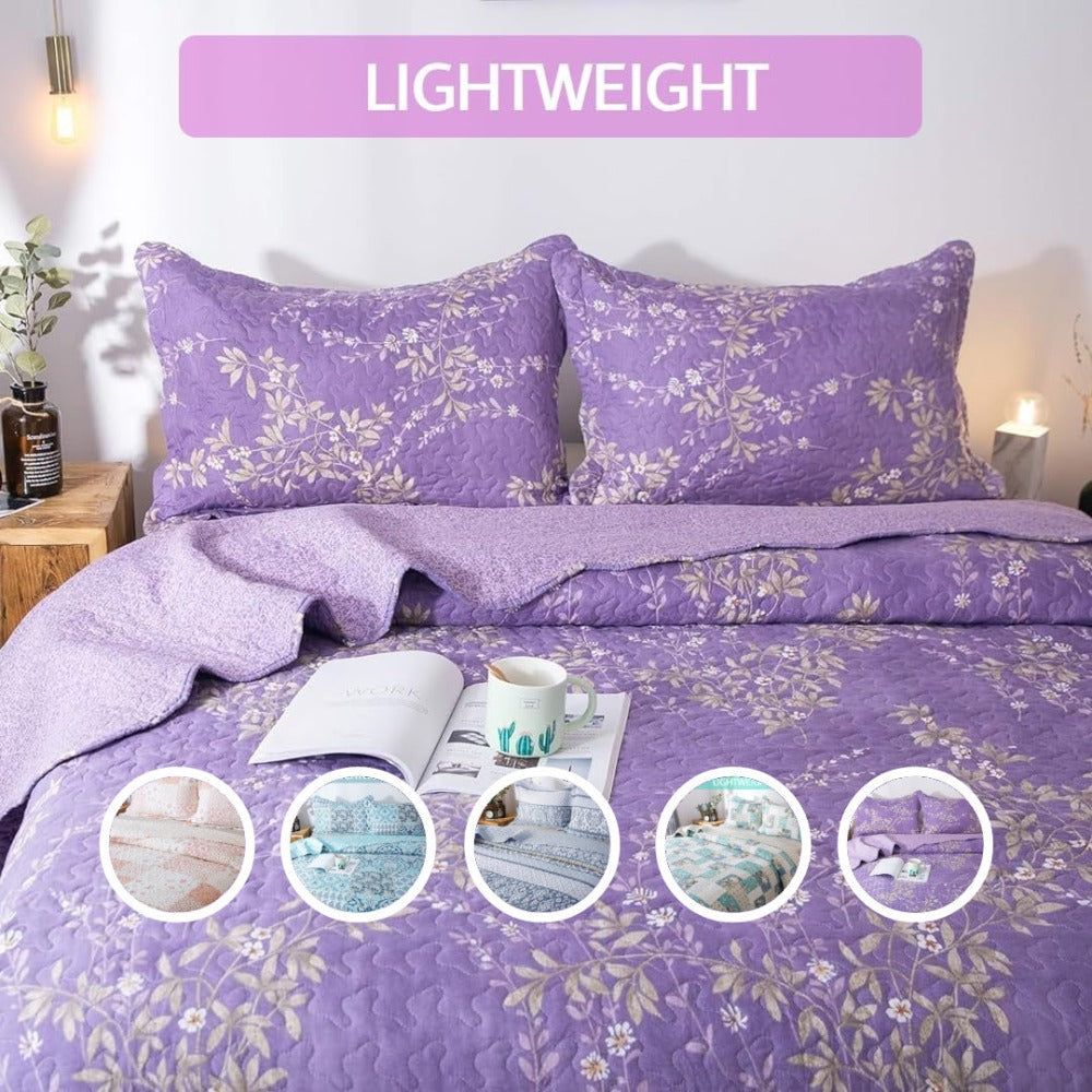 Floral Quilt Set Lightweight Bedspread Coverlet 2 or 3-Piece, All Season Hypoallergenic Breathable Paisley Patchwork Print Quilt for Bedroom Guest Room Dorm RV Cabin, Twin Queen King, Shabby Chic