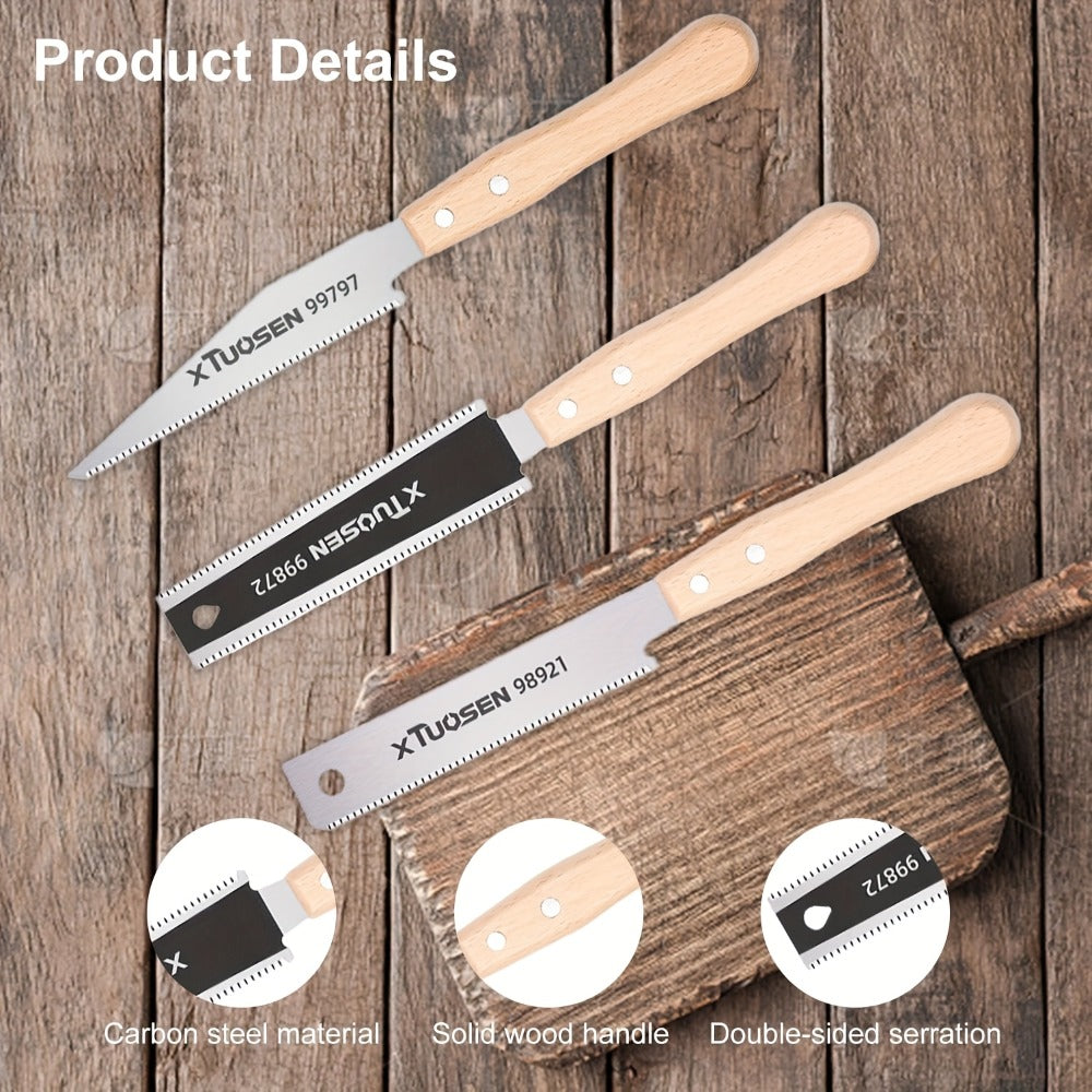 Japanese Pull Saw Set 3-Piece Double-Sided Hand Saw with Fine & Coarse Teeth Flush Cut Tenon Saw for Woodworking Trimming Hardwood Softwood Joinery Carpentry DIY Projects