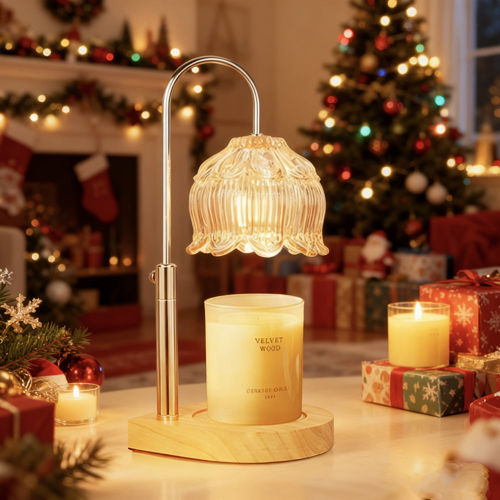 Electric Candle Warmer with Timer, Crystal Wax Melt Warmer Lamp, Adjustable Temperature, Lily Shape Glass Candle Warmer for Scented Jar Candles, 2/4/8 Hour Timer, Holiday Home Decor Gift