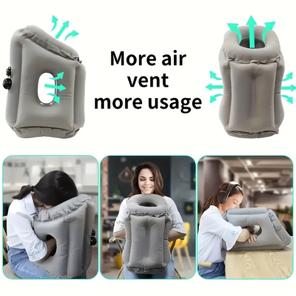 Inflatable Travel Pillow with Carrying Case ¨C Ergonomic Neck & Head Support for Airplane, Car, Train, Office Nap & Camping, Compact Lightweight Flocking Fabric Pillow