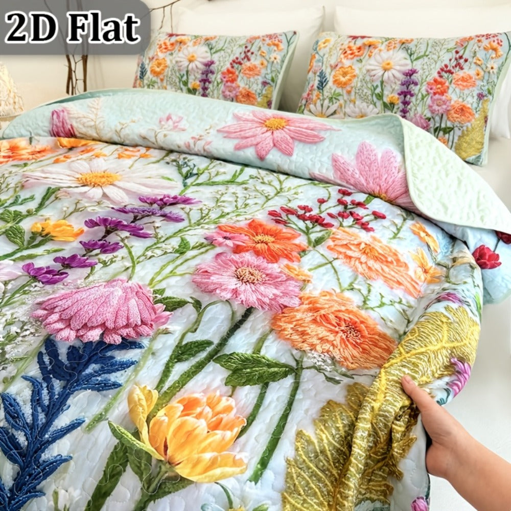 Comforter Set 2 3 Piece Colorful Floral Print Quilt with Pillowcases, Soft Breathable Hypoallergenic Machine Washable Quilted Bed Cover for Twin Full Queen King, Boho Flower Bedding Room Decor