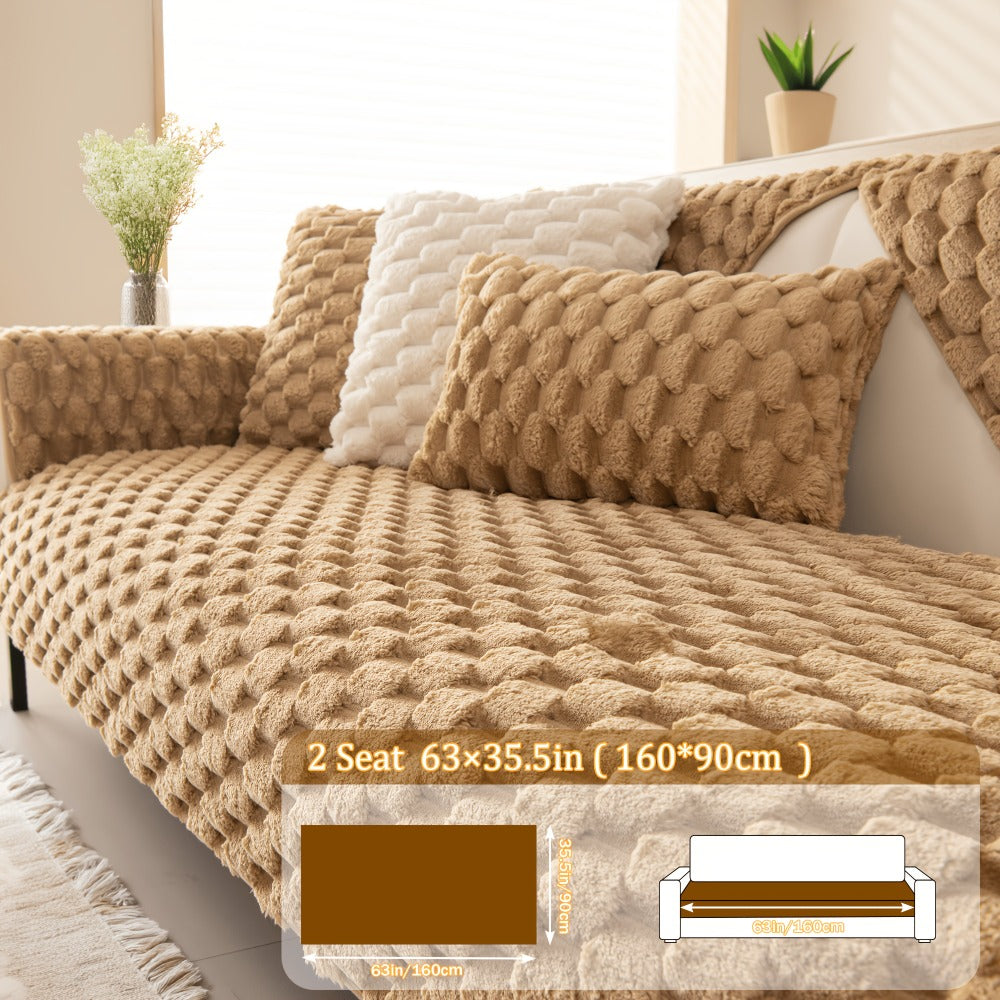 Non-Slip Sofa Cushion Cover Fuzzy Couch Pad Anti-Scratch Pet Friendly Machine Washable Fits 2 3 4 Seat Sectional Recliner 35.5 Inch Wide Beige Light Brown Grey