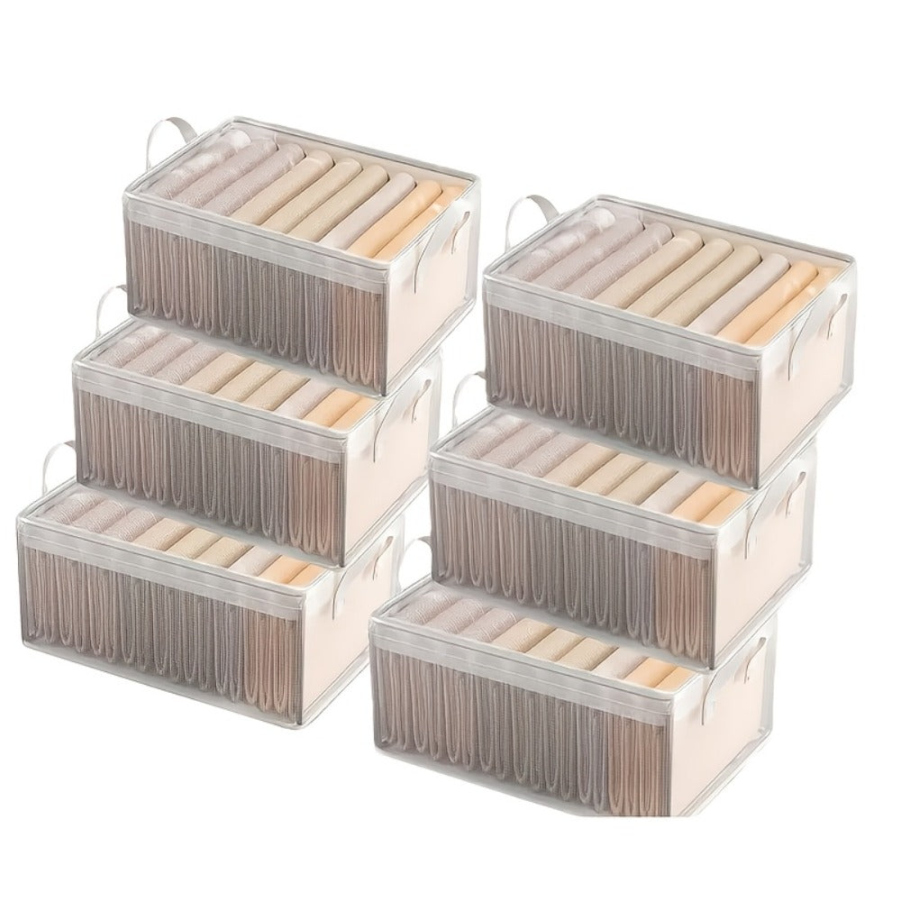 6pcs Foldable Storage Box with Steel Frame ¨C Transparent PVC Stackable Organizer for Clothes, Blankets & Cosmetics | Waterproof Under Bed Storage