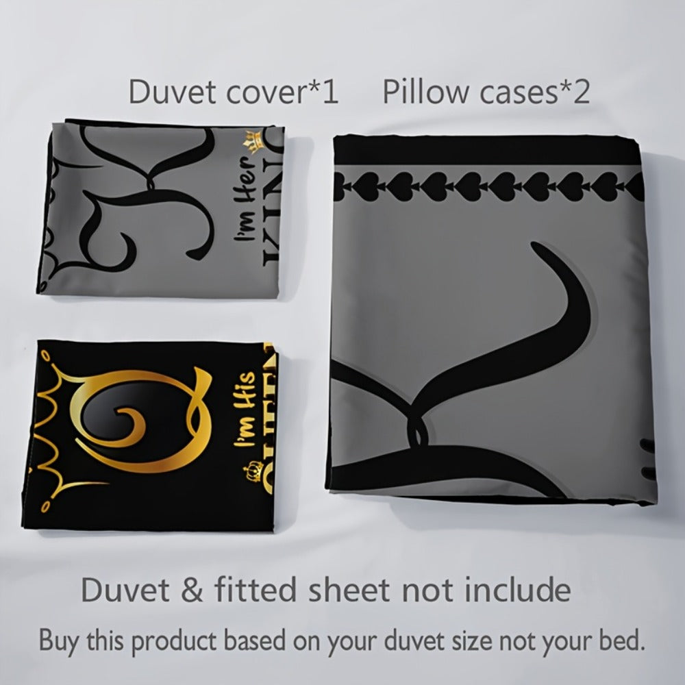 Duvet Cover Set 3pcs Soft Crown Print Bedding with 2 Pillowcases Twin Full Queen King All Seasons