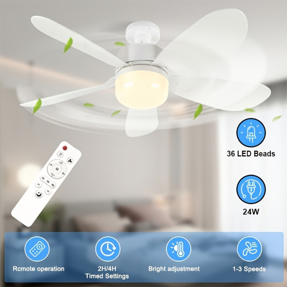 Ceiling Fan with Light and Remote Control | 5-Blade 20 Inch 3-Speed 3-Color Dimmable LED Fan Light | Timing Mute E26/E27 Screw-In Easy Install for Kitchen Living Room Bedroom
