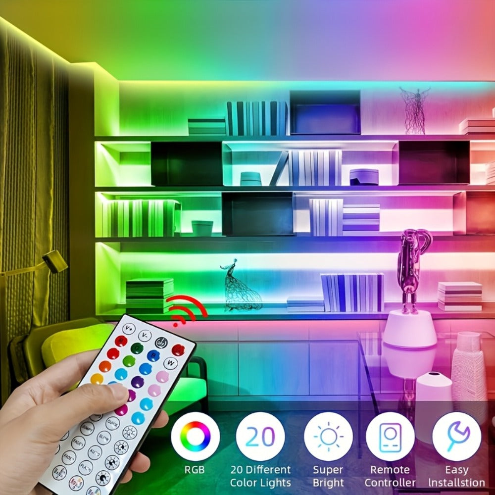 Color Changing LED Strip Lights 100FT with App Control & 44-Key Remote, 24V RGB Music Sync, Adjustable Brightness, Bedroom Kitchen Living Room Home Christmas Party Decoration with 24V Adapter Included
