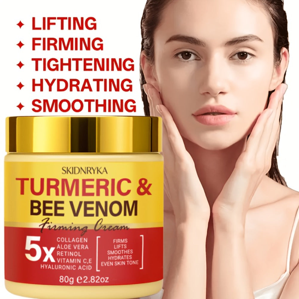 Turmeric Bee Venom Moisturizing Cream Set 2pcs - Firming Lifting Face Cream with Hyaluronic Acid Collagen Vitamins C E - Anti-Aging Day Night Cream for All Skin Types Non-Greasy Nourishing Skincare