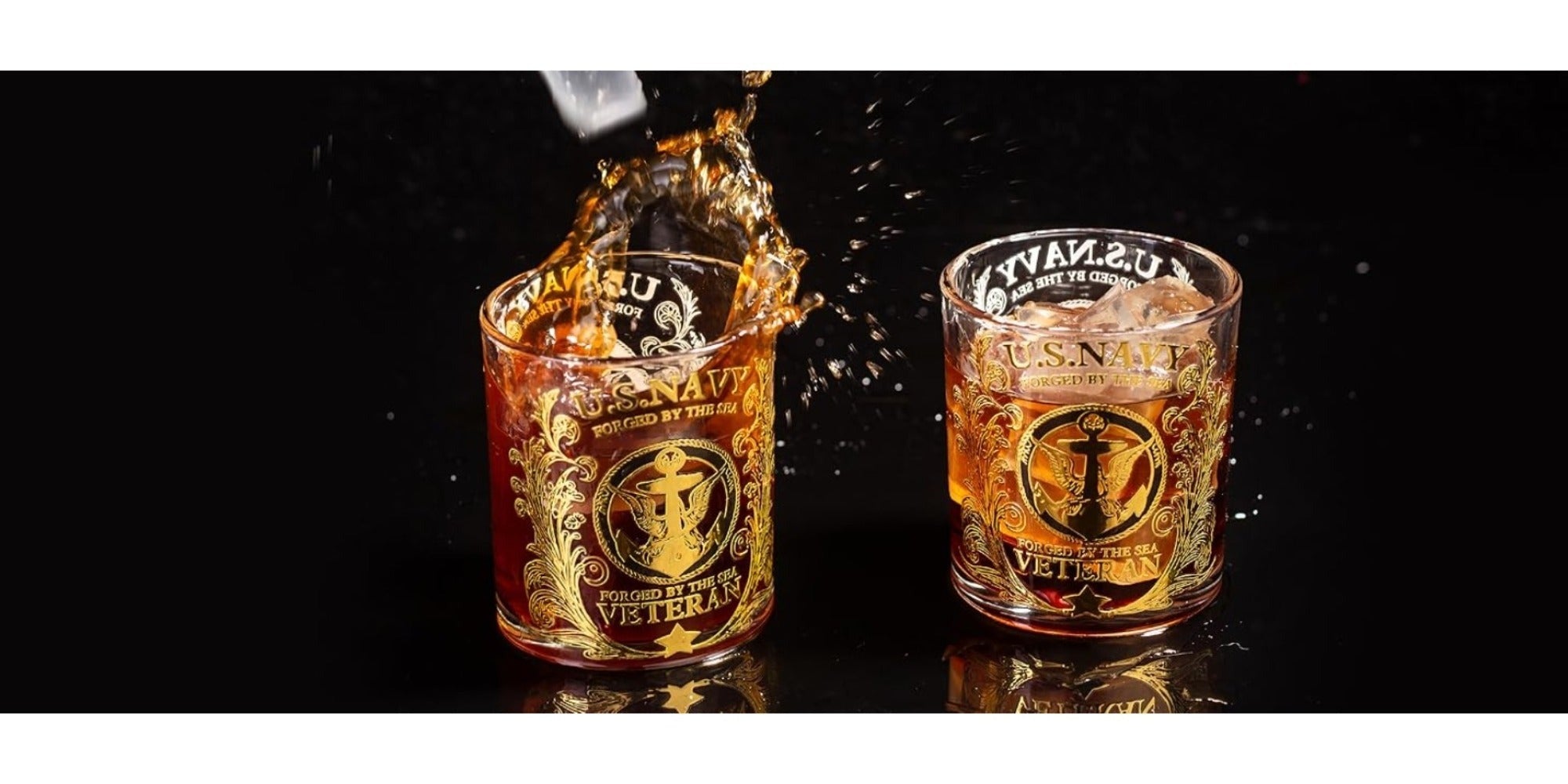 Engraved Veteran Tribute Whiskey Glass 10oz - US Navy Military Gift, Personalized Patriotic Whiskey Glasses for Dad, Military Vet Anniversary Gift