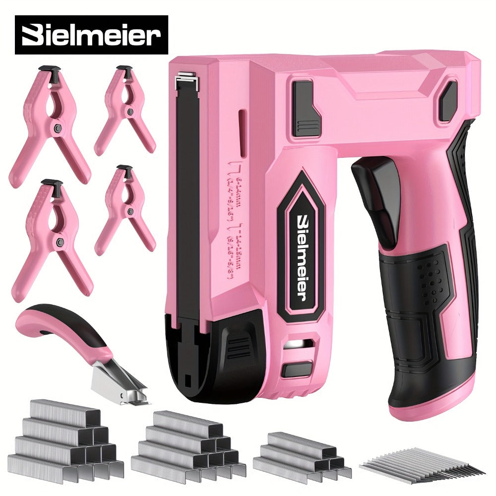 Cordless Stapler Brad Nailer 2-in-1 4V / 20V No Compressor ¨C Lightweight with Battery, Charger & 1600pcs Nails & Staples, for Carpentry, Home Improvement, Upholstery & DIY ¨C Multiple Colors & Upgrade Versions