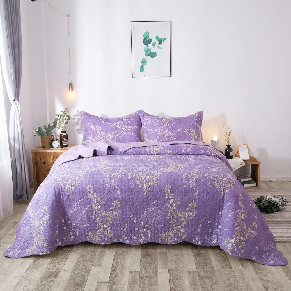 Floral Quilt Set Lightweight Bedspread Coverlet 2 or 3-Piece, All Season Hypoallergenic Breathable Paisley Patchwork Print Quilt for Bedroom Guest Room Dorm RV Cabin, Twin Queen King, Shabby Chic