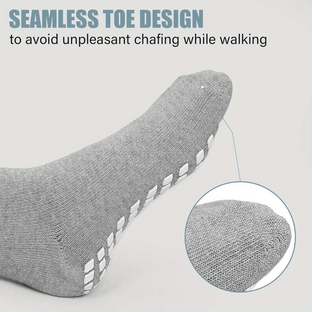 Anti-Slip Wide Socks for Swollen Feet 3 Pairs Grippy Sole Diabetic Non-Binding Breathable Edema Socks Reinforced Toe Heel Black White Grey Size 9-13 13-15