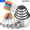 Measuring Cups and Spoons Set 10-Piece Stainless Steel with Silicone Handle ¨C Precise Baking & Cooking Measurement Tools | Dishwasher Safe | Christmas Kitchen Gift