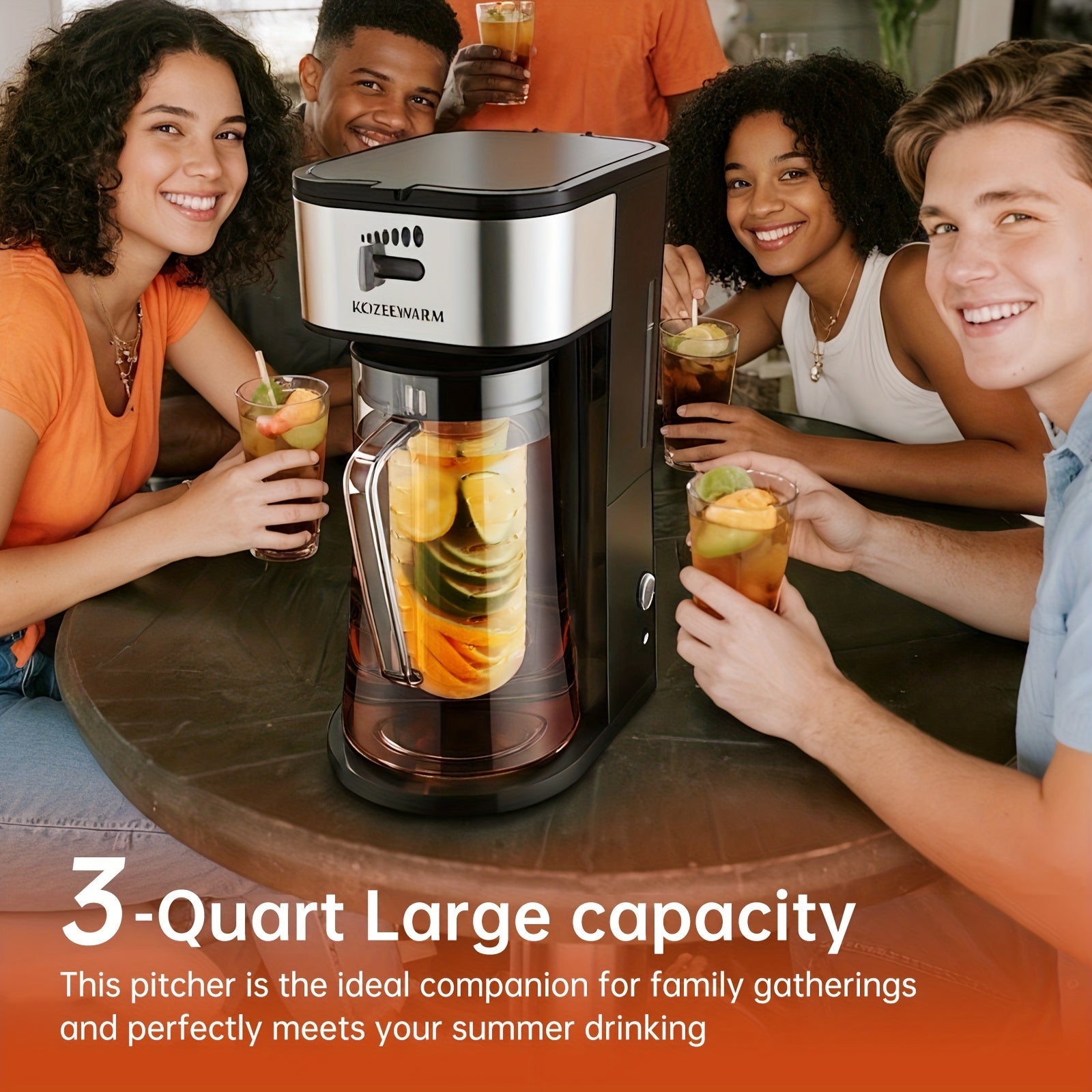 Iced Tea & Coffee Maker 3 QT Pitcher with Reusable Filter Basket | Adjustable Brew Strength | Cold Brew Machine for Iced Tea, Lattes, Lemonade & Flavored Water | Black