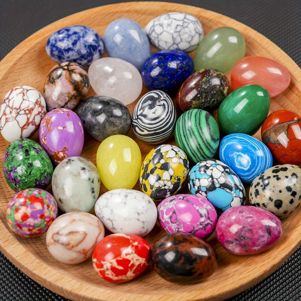 Natural Crystal Gemstone Eggs Set of 30 - Polished Pocket Stones for Easter Decor, Healing Crystals, Meditation & Gift, Mixed Variety Bulk Lot