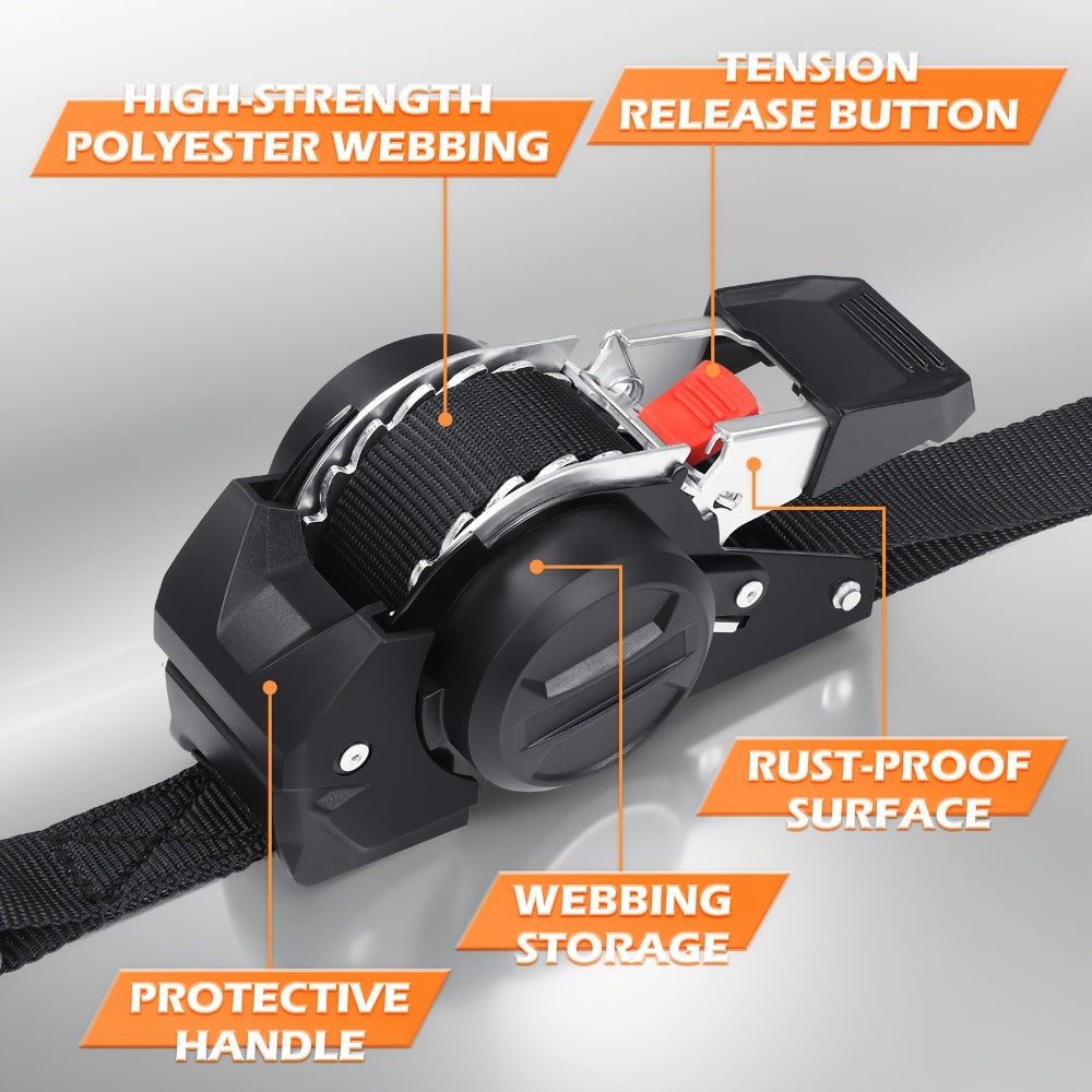 Retractable Ratchet Straps with Extension Strap ¨C Heavy Duty Auto Self-Retracting Tie Down Cargo Straps for Truck Trailer Motorcycle Moving & Appliances