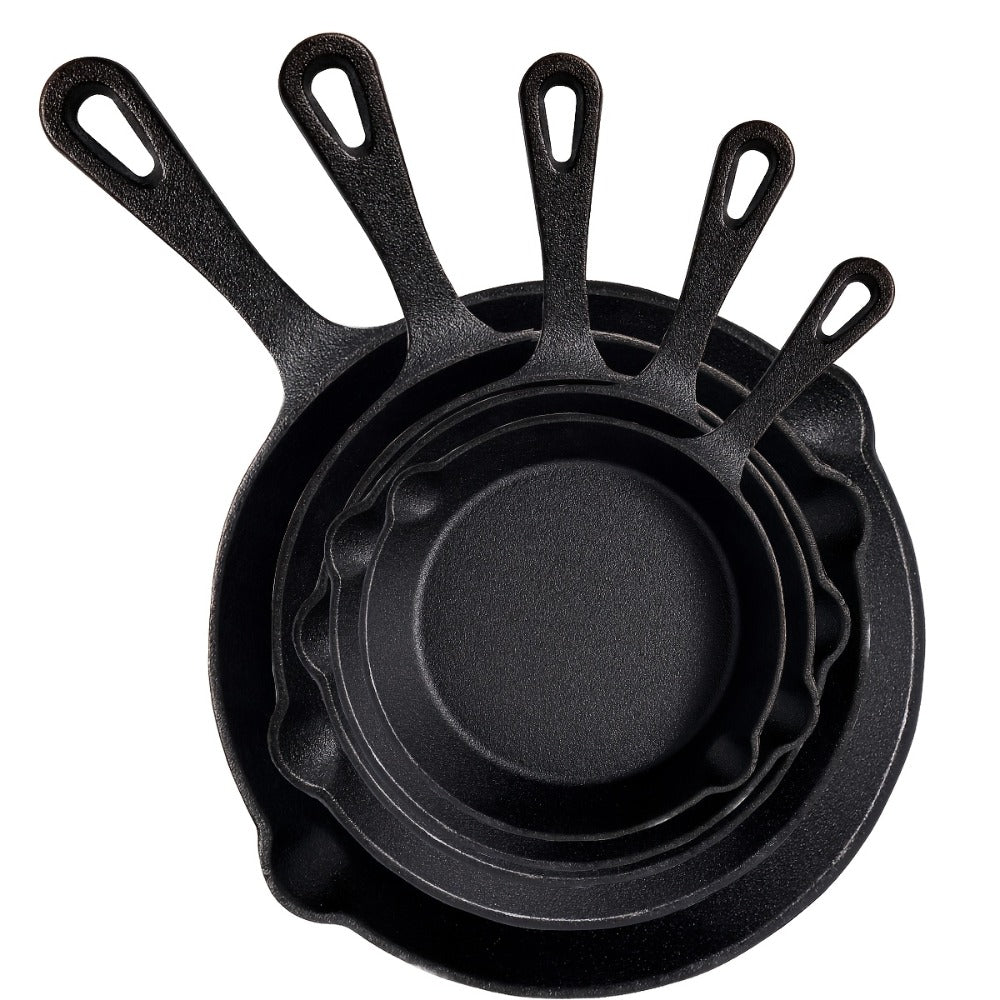 Cast Iron Skillet Set Uncoated Frying Pan with Drip Spout Heavy Duty Pre-Seasoned Cookware for Frying Stir-Frying Baking Stovetop Oven Safe 3 4 5 Piece
