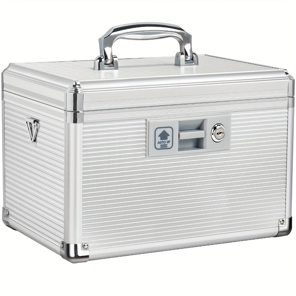 Aluminum Alloy Lockable Medicine Box ¨C Double Layer Large Capacity Storage Box with Key Lock, Handle & Tray for Medicines, Documents & Valuables, 10¡±/12¡±/14¡±/16¡± Home Security Box
