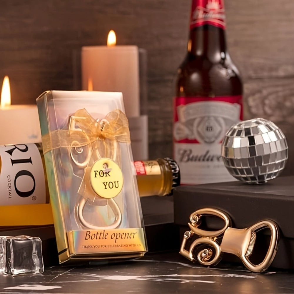 Rhinestone Bottle Opener Party Favors 50 Pack - Gold 50th Birthday & Wedding Anniversary Souvenirs for Guests, Decorative Beer Opener Bulk Party Favors with Rhinestone Bling Decoration