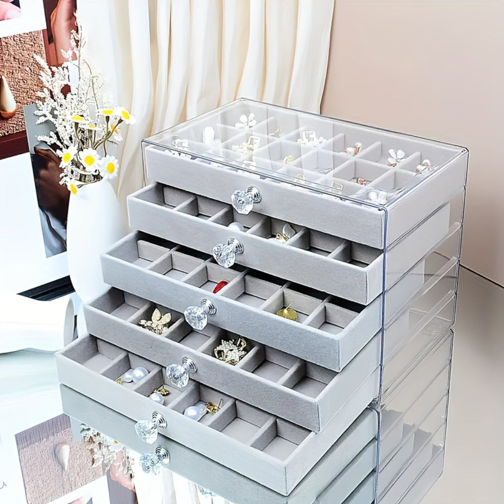 5-Tier Jewelry Box Organizer with Drawer Luxury Glam Storage
