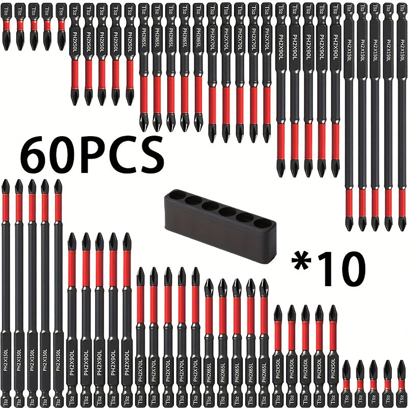 Impact Screwdriver Bits S2 Steel Anti-Slip, Magnetic Phillips Cross Drill Bit Set with Anti-Slip Teeth & High Hardness Tungsten Steel, Power Tool Bits for Home Repair, Bicycle, Furniture & DIY (2/24/60pcs)
