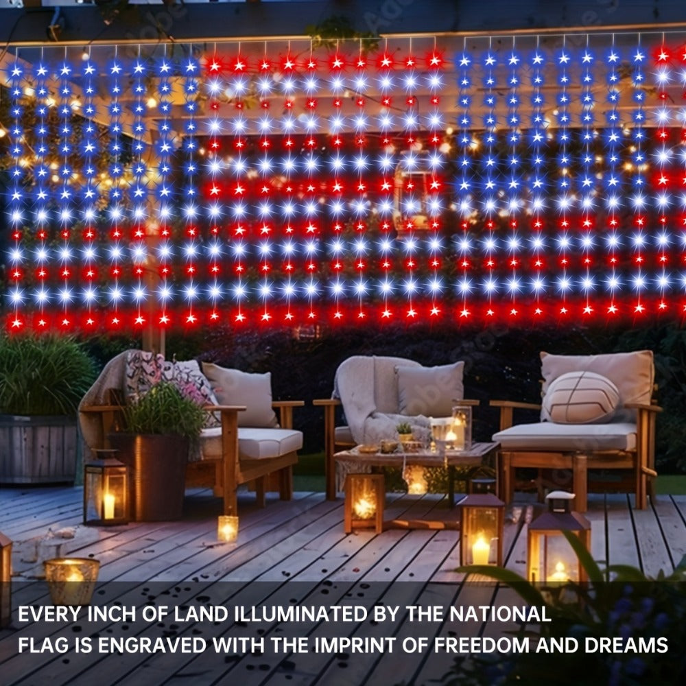 American Flag LED Curtain Lights 242 LEDs USB Powered, 4th of July Patriotic Decorations for Home Porch Garden Courtyard, Independence Day National Holiday Indoor Decor for Mall, Store, Coffee Shop Display