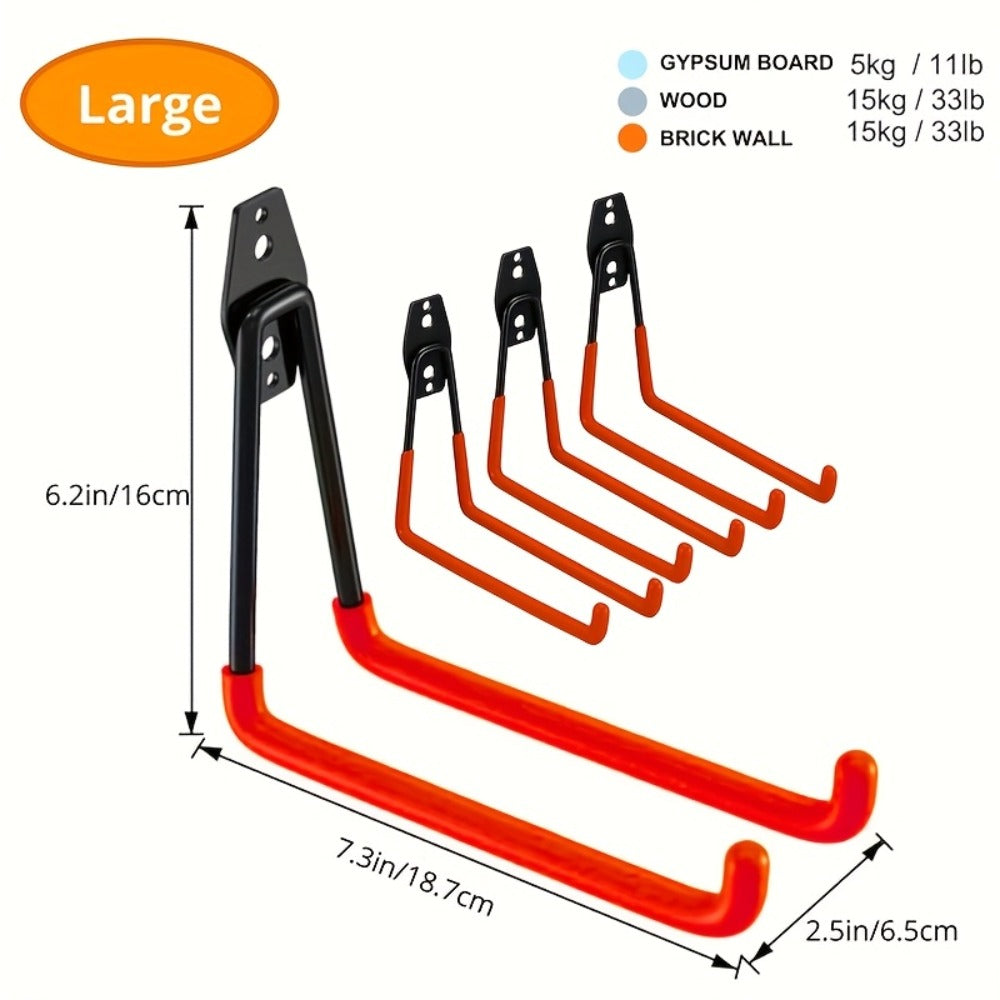 Heavy Duty Garage Wall Hooks Storage Rack - Iron Utility Hooks for Power Tools, Ladders, Bikes, Ropes - Wall Mount Organizer for Garage, Warehouse, Workshop & Garden (4/14/17pcs)