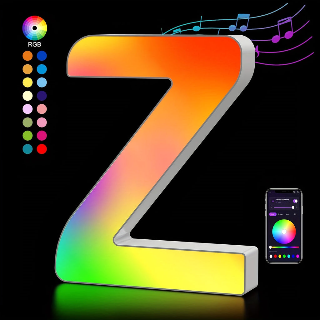 LED Letter Lights Music Sync - Colorful Flashing Marquee Alphabet Lights for Room Decor, Party, Bedroom, Festival & Camping, Numbers 0-9 & A-Z & Symbols Available, Night Light Wall Decoration