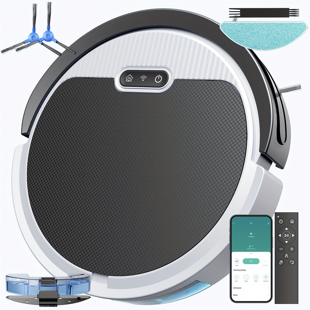 Robot Vacuum Cleaner Mop Combo 5000Pa Max Suction 2-in-1 with App & Voice Control - Scheduled Cleaning, Auto Recharge, for Pet Hair, Low Pile Carpet & Hard Floors, 12.2 inch Slim Design, Multiple Colors