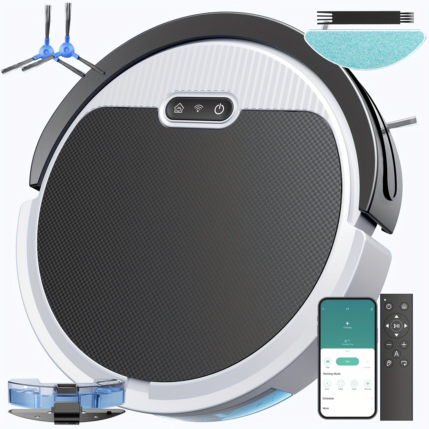 Robot Vacuum Cleaner Mop Combo 5000Pa Max Suction 2-in-1 with App & Voice Control - Scheduled Cleaning, Auto Recharge, for Pet Hair, Low Pile Carpet & Hard Floors, 12.2 inch Slim Design, Multiple Colors