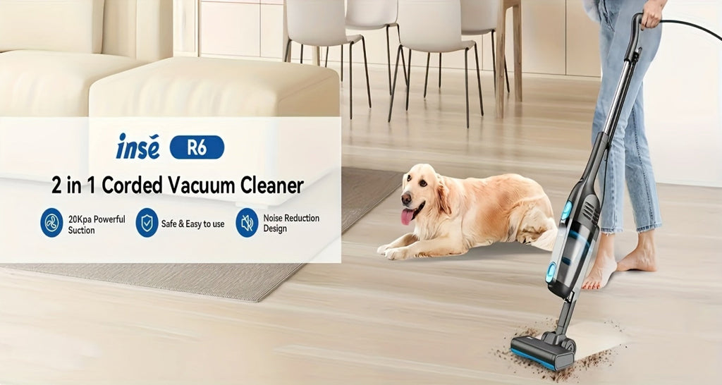 Corded Stick Vacuum Cleaner 20KPa 600W Motor 2-in-1 Bagless Upright Handheld Vacuum 0.8L Dustbin for Hard Floor Pet Hair Carpet Car Stairs Low Noise 65dB