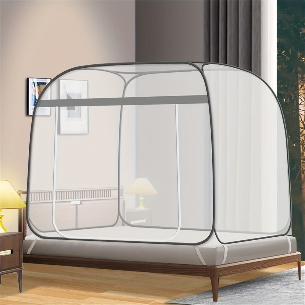 Mosquito Net for Bed Pop Up Bed Canopy 360¡ã Protection Portable Foldable Yurt Mosquito Net with U-Shaped Zipper Ruffled Design Anti-Mosquito Indoor Bedroom Canopy Gray Blue Multiple Sizes
