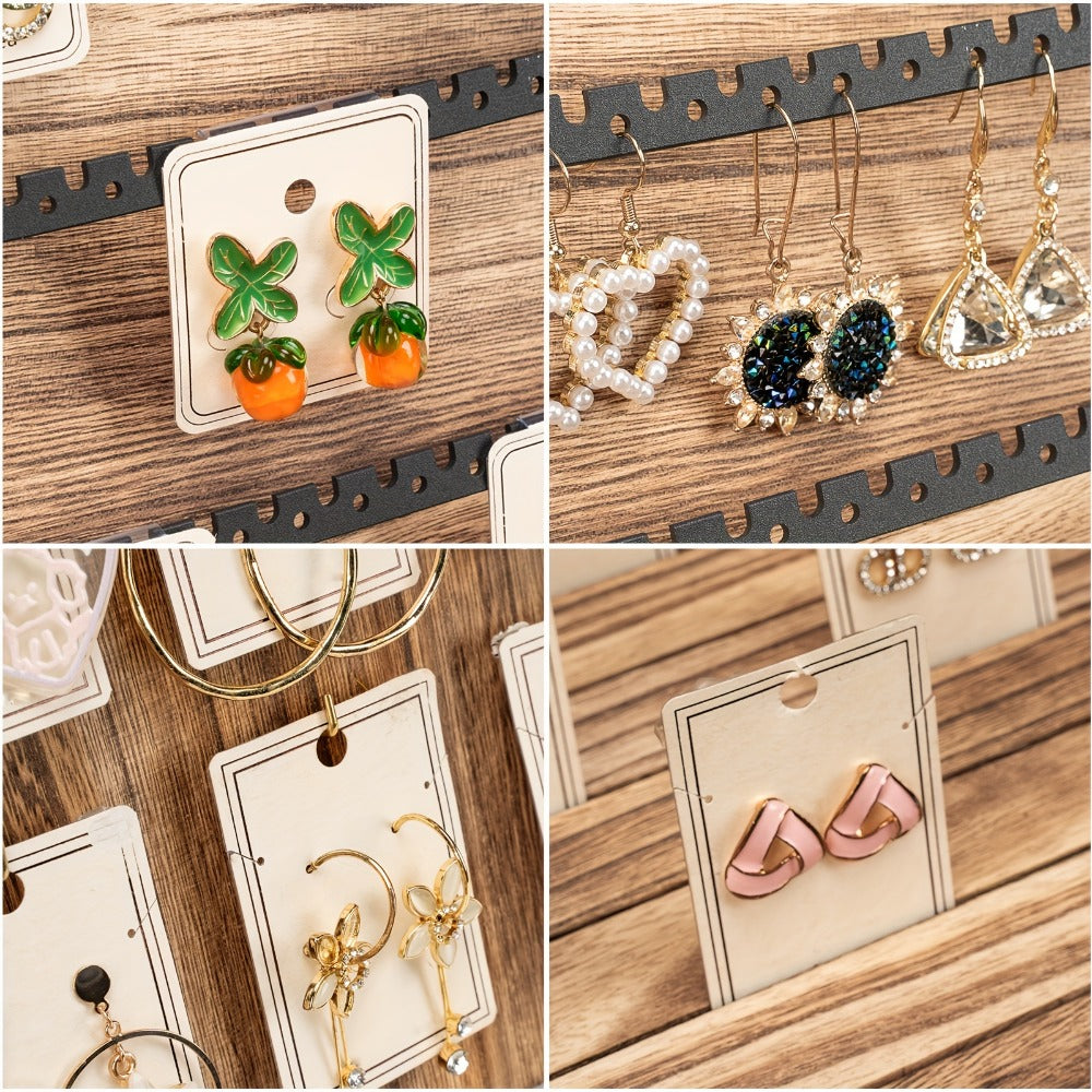 Wooden Jewelry Display Case with Lock & Buckle Closure ¨C Vintage Tabletop Organizer Box for Earrings, Bracelets & Necklaces, Large Capacity Earring Card Holder, Burnt Wood