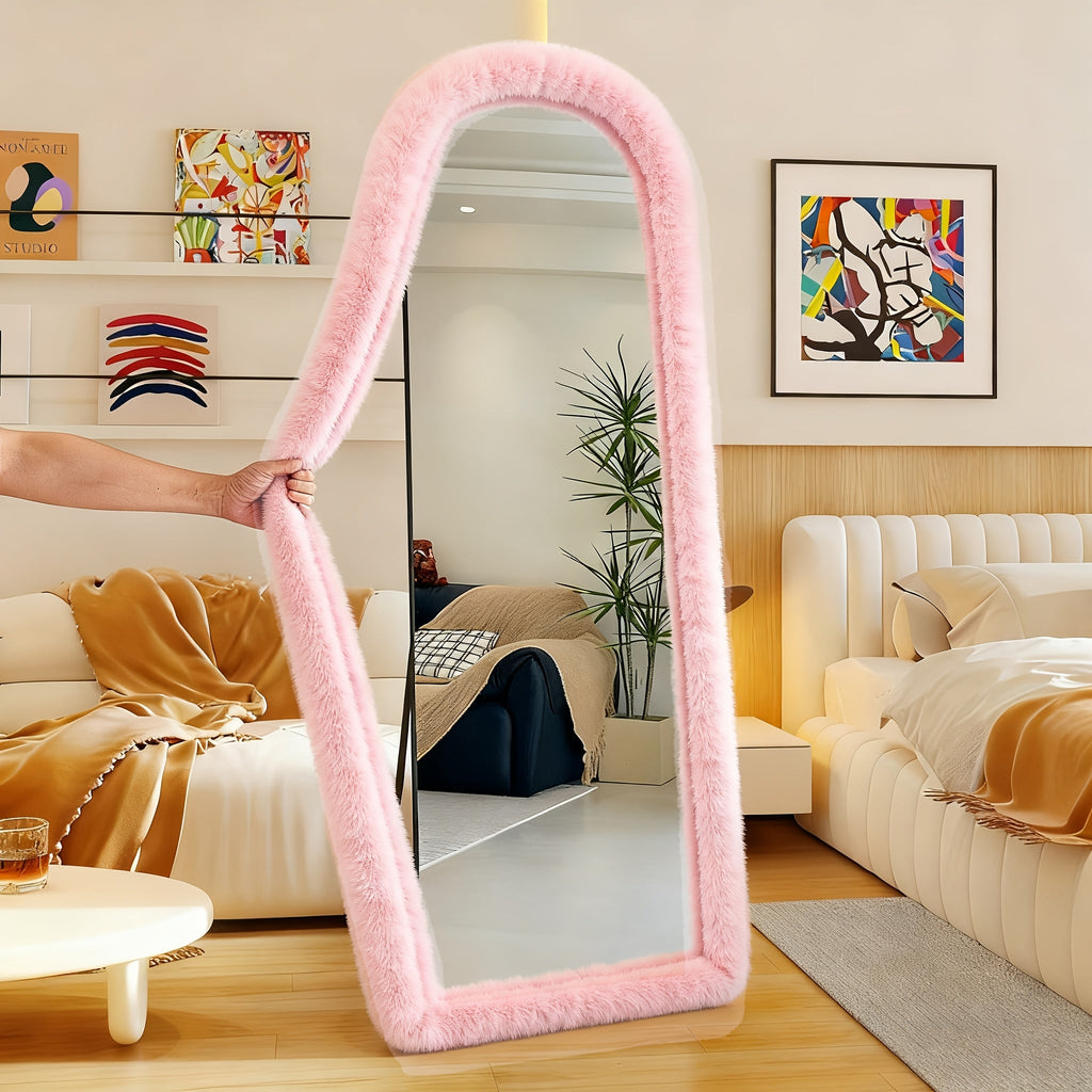 Full Length Floor Mirror Cover Fluffy Stretchable 64¡±x21¡± - Soft Non-Slip Irregular Shape Bedroom Dressing Room Mirror Sleeve 6 Colors