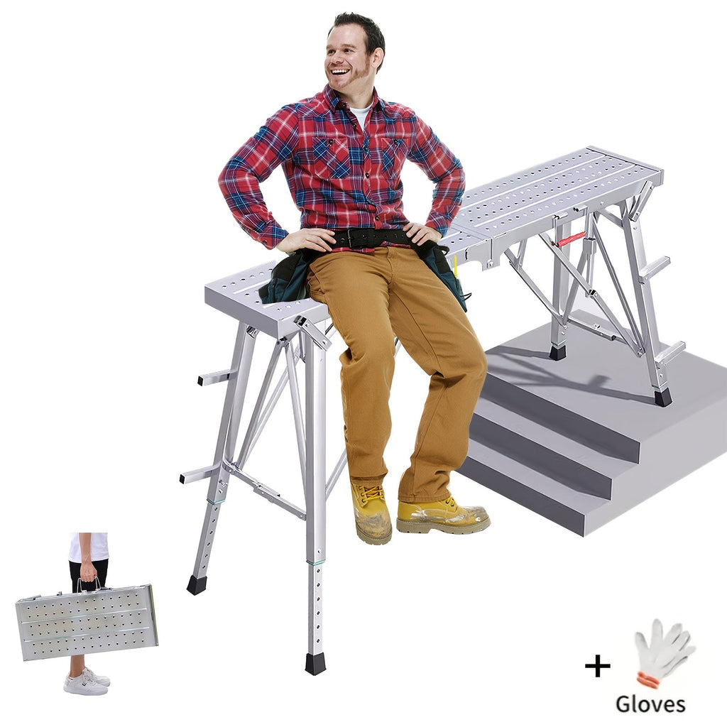 Adjustable Folding Scaffolding Work Platform 800 lbs, Portable Drywall Bench Step Ladder with Anti-Slip Feet & Safety Lock, Height 31.5¡±-49.2¡±, for Painting, Cleaning, Car Washing & Decorating