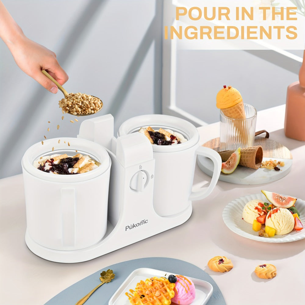 Ice Cream Maker Machine 33.81oz Dual Cup - Homemade Ice Cream, Frozen Yogurt & Fruit Smoothies, Detachable Easy-Clean Design, Electric Dessert Maker for Family & Kids, Perfect Christmas Gift