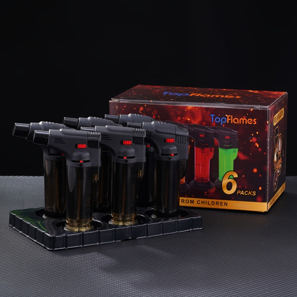 Butane Torch Lighter 6pcs Big Jet Flame Refillable & Adjustable Mini Blow Torch - Gift Box Set for Camping, Grill, BBQ, Culinary, Soldering & Welding | Butane Not Included