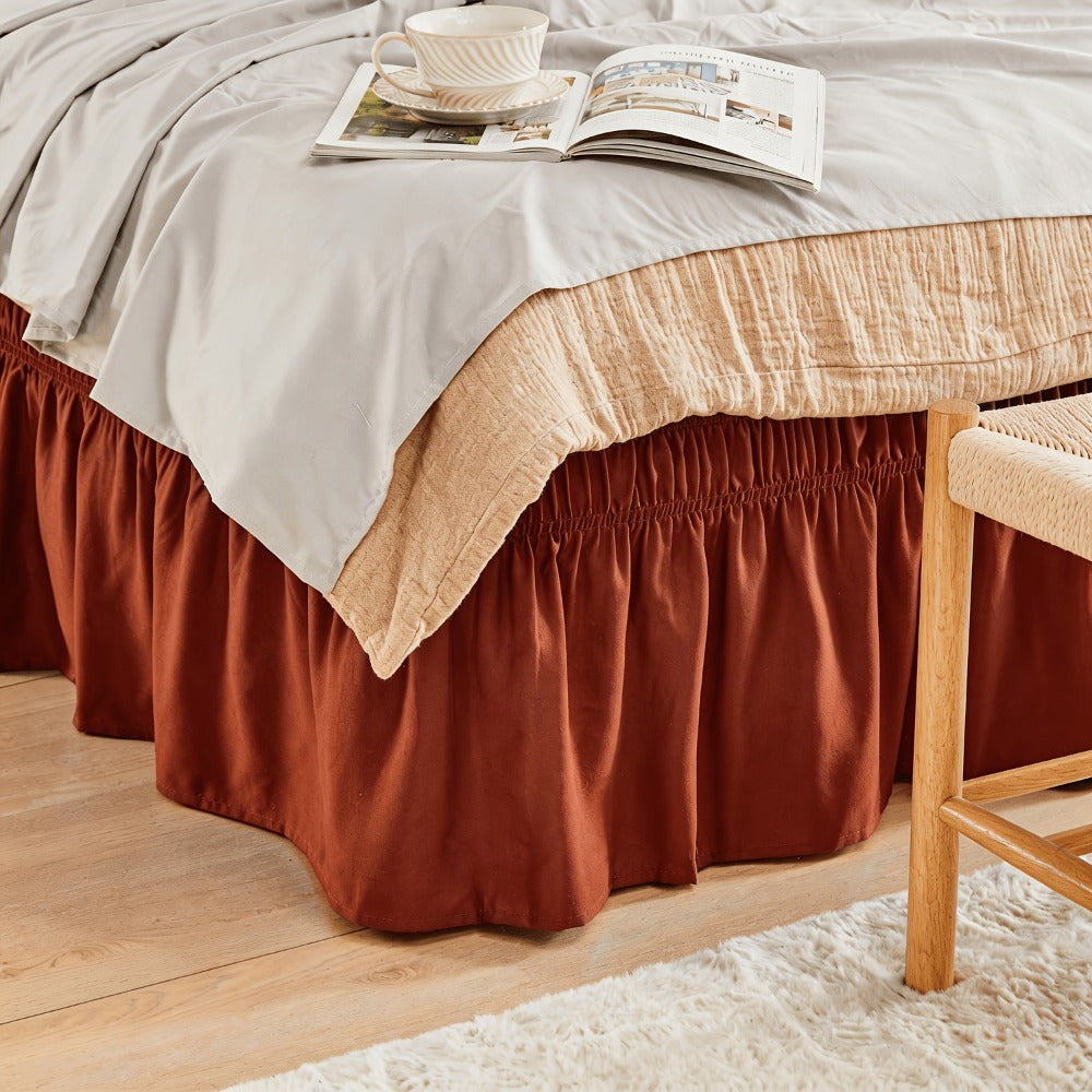 Ruffled Bed Skirt with Adjustable Elastic - Twin Full Queen King, 15-Inch Drop, Machine Washable, 30 Colors
